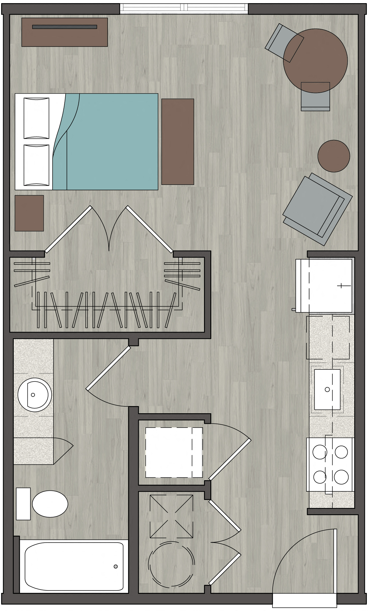 Floor plan for studio, 1 bath, 476 sqft